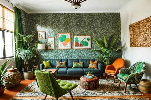 photo from pinterest of bohemian-style interior designed (coworking space interior) with lounge chairs and seating area with sofa and office chairs and office desks and lounge chairs. . with carefree layers of pattern, texture, and color and playful patterns and animal hides and lush green nature and bold patterns and playful textures and natural materials and woods. . cinematic photo, highly detailed, cinematic lighting, ultra-detailed, ultrarealistic, photorealism, 8k. trending on pinterest. bohemian interior design style. masterpiece, cinematic light, ultrarealistic+, photorealistic+, 8k, raw photo, realistic, sharp focus on eyes, (symmetrical eyes), (intact eyes), hyperrealistic, highest quality, best quality, , highly detailed, masterpiece, best quality, extremely detailed 8k wallpaper, masterpiece, best quality, ultra-detailed, best shadow, detailed background, detailed face, detailed eyes, high contrast, best illumination, detailed face, dulux, caustic, dynamic angle, detailed glow. dramatic lighting. highly detailed, insanely detailed hair, symmetrical, intricate details, professionally retouched, 8k high definition. strong bokeh. award winning photo.