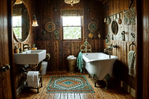 photo from pinterest of bohemian-style interior designed (toilet interior) with sink with tap and toilet with toilet seat up and toilet paper hanger and sink with tap. . with animal hides and natural materials and woods and metals and playful textures and playful patterns and bold colors and a lack of structure. . cinematic photo, highly detailed, cinematic lighting, ultra-detailed, ultrarealistic, photorealism, 8k. trending on pinterest. bohemian interior design style. masterpiece, cinematic light, ultrarealistic+, photorealistic+, 8k, raw photo, realistic, sharp focus on eyes, (symmetrical eyes), (intact eyes), hyperrealistic, highest quality, best quality, , highly detailed, masterpiece, best quality, extremely detailed 8k wallpaper, masterpiece, best quality, ultra-detailed, best shadow, detailed background, detailed face, detailed eyes, high contrast, best illumination, detailed face, dulux, caustic, dynamic angle, detailed glow. dramatic lighting. highly detailed, insanely detailed hair, symmetrical, intricate details, professionally retouched, 8k high definition. strong bokeh. award winning photo.