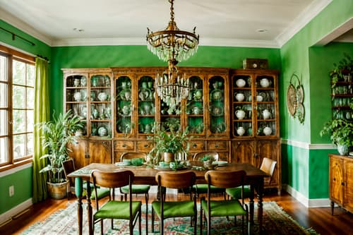 photo from pinterest of bohemian-style interior designed (dining room interior) with bookshelves and plates, cutlery and glasses on dining table and painting or photo on wall and plant and table cloth and light or chandelier and dining table and vase. . with woods and playful textures and playful colors and metals and travel trinkets and lush green nature and bold colors and natural materials. . cinematic photo, highly detailed, cinematic lighting, ultra-detailed, ultrarealistic, photorealism, 8k. trending on pinterest. bohemian interior design style. masterpiece, cinematic light, ultrarealistic+, photorealistic+, 8k, raw photo, realistic, sharp focus on eyes, (symmetrical eyes), (intact eyes), hyperrealistic, highest quality, best quality, , highly detailed, masterpiece, best quality, extremely detailed 8k wallpaper, masterpiece, best quality, ultra-detailed, best shadow, detailed background, detailed face, detailed eyes, high contrast, best illumination, detailed face, dulux, caustic, dynamic angle, detailed glow. dramatic lighting. highly detailed, insanely detailed hair, symmetrical, intricate details, professionally retouched, 8k high definition. strong bokeh. award winning photo.