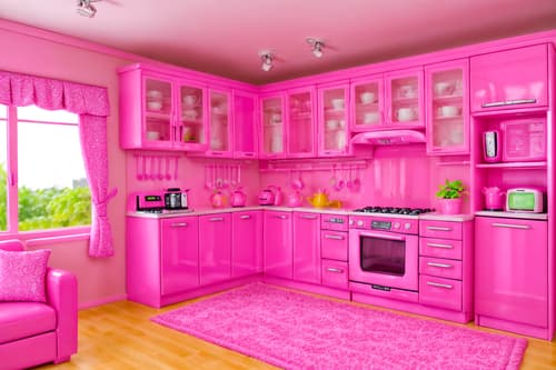 photo from pinterest of hot pink-style interior designed (kitchen living combo interior) with bookshelves and stove and televisions and plant and electric lamps and coffee tables and sink and refrigerator. . with barbie style interior and barbie closet and hot pink barbie colors and barbie bold rosy hues like fuchsia and magenta and barbie sofa and barbie glitter and sparkle and hot pink barbie walls and barbie plastic interior. . cinematic photo, highly detailed, cinematic lighting, ultra-detailed, ultrarealistic, photorealism, 8k. trending on pinterest. hot pink interior design style. masterpiece, cinematic light, ultrarealistic+, photorealistic+, 8k, raw photo, realistic, sharp focus on eyes, (symmetrical eyes), (intact eyes), hyperrealistic, highest quality, best quality, , highly detailed, masterpiece, best quality, extremely detailed 8k wallpaper, masterpiece, best quality, ultra-detailed, best shadow, detailed background, detailed face, detailed eyes, high contrast, best illumination, detailed face, dulux, caustic, dynamic angle, detailed glow. dramatic lighting. highly detailed, insanely detailed hair, symmetrical, intricate details, professionally retouched, 8k high definition. strong bokeh. award winning photo.
