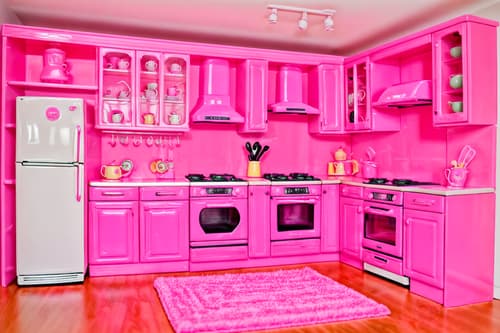 photo from pinterest of hot pink-style interior designed (kitchen living combo interior) with bookshelves and stove and televisions and plant and electric lamps and coffee tables and sink and refrigerator. . with barbie style interior and barbie closet and hot pink barbie colors and barbie bold rosy hues like fuchsia and magenta and barbie sofa and barbie glitter and sparkle and hot pink barbie walls and barbie plastic interior. . cinematic photo, highly detailed, cinematic lighting, ultra-detailed, ultrarealistic, photorealism, 8k. trending on pinterest. hot pink interior design style. masterpiece, cinematic light, ultrarealistic+, photorealistic+, 8k, raw photo, realistic, sharp focus on eyes, (symmetrical eyes), (intact eyes), hyperrealistic, highest quality, best quality, , highly detailed, masterpiece, best quality, extremely detailed 8k wallpaper, masterpiece, best quality, ultra-detailed, best shadow, detailed background, detailed face, detailed eyes, high contrast, best illumination, detailed face, dulux, caustic, dynamic angle, detailed glow. dramatic lighting. highly detailed, insanely detailed hair, symmetrical, intricate details, professionally retouched, 8k high definition. strong bokeh. award winning photo.