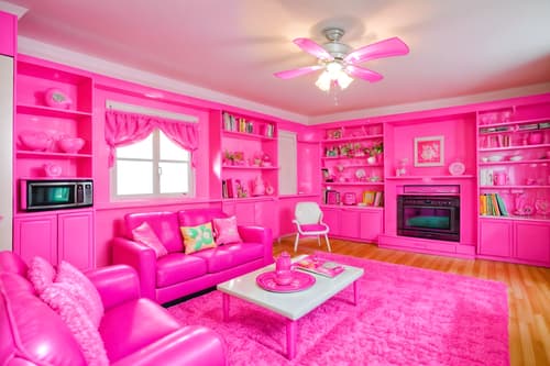 photo from pinterest of hot pink-style interior designed (kitchen living combo interior) with bookshelves and stove and televisions and plant and electric lamps and coffee tables and sink and refrigerator. . with barbie style interior and barbie closet and hot pink barbie colors and barbie bold rosy hues like fuchsia and magenta and barbie sofa and barbie glitter and sparkle and hot pink barbie walls and barbie plastic interior. . cinematic photo, highly detailed, cinematic lighting, ultra-detailed, ultrarealistic, photorealism, 8k. trending on pinterest. hot pink interior design style. masterpiece, cinematic light, ultrarealistic+, photorealistic+, 8k, raw photo, realistic, sharp focus on eyes, (symmetrical eyes), (intact eyes), hyperrealistic, highest quality, best quality, , highly detailed, masterpiece, best quality, extremely detailed 8k wallpaper, masterpiece, best quality, ultra-detailed, best shadow, detailed background, detailed face, detailed eyes, high contrast, best illumination, detailed face, dulux, caustic, dynamic angle, detailed glow. dramatic lighting. highly detailed, insanely detailed hair, symmetrical, intricate details, professionally retouched, 8k high definition. strong bokeh. award winning photo.