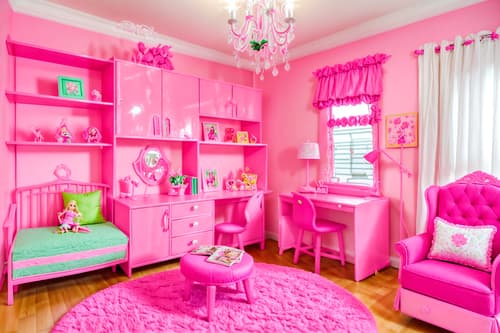 photo from pinterest of hot pink-style interior designed (kids room interior) with accent chair and plant and dresser closet and bedside table or night stand and storage bench or ottoman and kids desk and night light and headboard. . with barbie plastic interior and barbie sofa and barbie chairs and hot pink barbie colors and barbie bold rosy hues like fuchsia and magenta and barbie style interior and barbie glitter and sparkle and hot pink barbie walls. . cinematic photo, highly detailed, cinematic lighting, ultra-detailed, ultrarealistic, photorealism, 8k. trending on pinterest. hot pink interior design style. masterpiece, cinematic light, ultrarealistic+, photorealistic+, 8k, raw photo, realistic, sharp focus on eyes, (symmetrical eyes), (intact eyes), hyperrealistic, highest quality, best quality, , highly detailed, masterpiece, best quality, extremely detailed 8k wallpaper, masterpiece, best quality, ultra-detailed, best shadow, detailed background, detailed face, detailed eyes, high contrast, best illumination, detailed face, dulux, caustic, dynamic angle, detailed glow. dramatic lighting. highly detailed, insanely detailed hair, symmetrical, intricate details, professionally retouched, 8k high definition. strong bokeh. award winning photo.