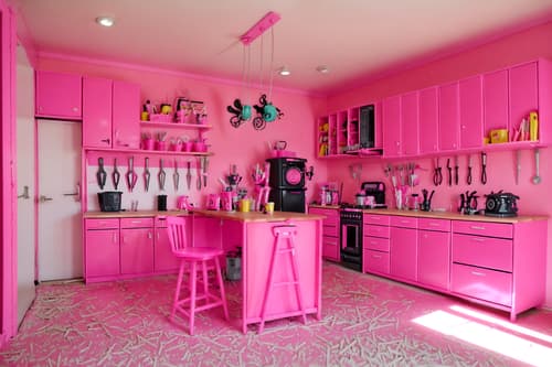 photo from pinterest of hot pink-style interior designed (workshop interior) with messy and tool wall and wooden workbench and messy. . with barbie style interior and barbie chairs and barbie glitter and sparkle and hot pink barbie colors and barbie closet and barbie plastic interior and hot pink barbie walls and barbie bold rosy hues like fuchsia and magenta. . cinematic photo, highly detailed, cinematic lighting, ultra-detailed, ultrarealistic, photorealism, 8k. trending on pinterest. hot pink interior design style. masterpiece, cinematic light, ultrarealistic+, photorealistic+, 8k, raw photo, realistic, sharp focus on eyes, (symmetrical eyes), (intact eyes), hyperrealistic, highest quality, best quality, , highly detailed, masterpiece, best quality, extremely detailed 8k wallpaper, masterpiece, best quality, ultra-detailed, best shadow, detailed background, detailed face, detailed eyes, high contrast, best illumination, detailed face, dulux, caustic, dynamic angle, detailed glow. dramatic lighting. highly detailed, insanely detailed hair, symmetrical, intricate details, professionally retouched, 8k high definition. strong bokeh. award winning photo.