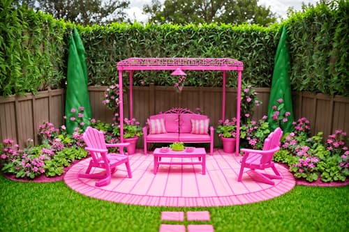 photo from pinterest of hot pink-style designed (outdoor garden ) with grass and garden tree and garden plants and grass. . with barbie plastic and hot pink barbie walls and barbie bold rosy hues like fuchsia and magenta and barbie sofa and barbie closet and barbie glitter and sparkle and barbie style and barbie chairs. . cinematic photo, highly detailed, cinematic lighting, ultra-detailed, ultrarealistic, photorealism, 8k. trending on pinterest. hot pink design style. masterpiece, cinematic light, ultrarealistic+, photorealistic+, 8k, raw photo, realistic, sharp focus on eyes, (symmetrical eyes), (intact eyes), hyperrealistic, highest quality, best quality, , highly detailed, masterpiece, best quality, extremely detailed 8k wallpaper, masterpiece, best quality, ultra-detailed, best shadow, detailed background, detailed face, detailed eyes, high contrast, best illumination, detailed face, dulux, caustic, dynamic angle, detailed glow. dramatic lighting. highly detailed, insanely detailed hair, symmetrical, intricate details, professionally retouched, 8k high definition. strong bokeh. award winning photo.