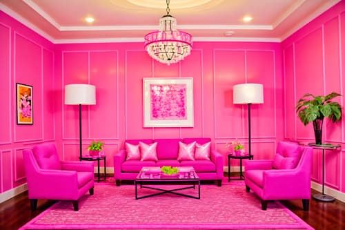 photo from pinterest of hot pink-style interior designed (hotel lobby interior) with hanging lamps and furniture and coffee tables and lounge chairs and rug and check in desk and sofas and plant. . with barbie chairs and barbie bold rosy hues like fuchsia and magenta and barbie glitter and sparkle and hot pink barbie walls and barbie plastic interior and barbie sofa and hot pink barbie colors and barbie style interior. . cinematic photo, highly detailed, cinematic lighting, ultra-detailed, ultrarealistic, photorealism, 8k. trending on pinterest. hot pink interior design style. masterpiece, cinematic light, ultrarealistic+, photorealistic+, 8k, raw photo, realistic, sharp focus on eyes, (symmetrical eyes), (intact eyes), hyperrealistic, highest quality, best quality, , highly detailed, masterpiece, best quality, extremely detailed 8k wallpaper, masterpiece, best quality, ultra-detailed, best shadow, detailed background, detailed face, detailed eyes, high contrast, best illumination, detailed face, dulux, caustic, dynamic angle, detailed glow. dramatic lighting. highly detailed, insanely detailed hair, symmetrical, intricate details, professionally retouched, 8k high definition. strong bokeh. award winning photo.