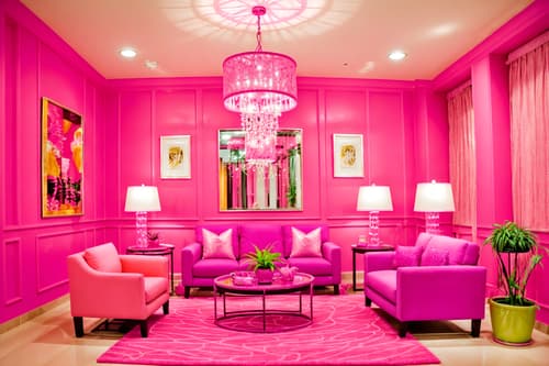 photo from pinterest of hot pink-style interior designed (hotel lobby interior) with hanging lamps and furniture and coffee tables and lounge chairs and rug and check in desk and sofas and plant. . with barbie chairs and barbie bold rosy hues like fuchsia and magenta and barbie glitter and sparkle and hot pink barbie walls and barbie plastic interior and barbie sofa and hot pink barbie colors and barbie style interior. . cinematic photo, highly detailed, cinematic lighting, ultra-detailed, ultrarealistic, photorealism, 8k. trending on pinterest. hot pink interior design style. masterpiece, cinematic light, ultrarealistic+, photorealistic+, 8k, raw photo, realistic, sharp focus on eyes, (symmetrical eyes), (intact eyes), hyperrealistic, highest quality, best quality, , highly detailed, masterpiece, best quality, extremely detailed 8k wallpaper, masterpiece, best quality, ultra-detailed, best shadow, detailed background, detailed face, detailed eyes, high contrast, best illumination, detailed face, dulux, caustic, dynamic angle, detailed glow. dramatic lighting. highly detailed, insanely detailed hair, symmetrical, intricate details, professionally retouched, 8k high definition. strong bokeh. award winning photo.