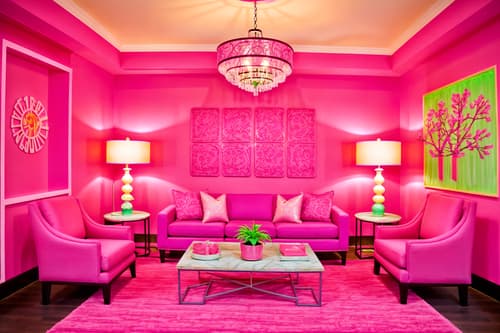 photo from pinterest of hot pink-style interior designed (hotel lobby interior) with hanging lamps and furniture and coffee tables and lounge chairs and rug and check in desk and sofas and plant. . with barbie chairs and barbie bold rosy hues like fuchsia and magenta and barbie glitter and sparkle and hot pink barbie walls and barbie plastic interior and barbie sofa and hot pink barbie colors and barbie style interior. . cinematic photo, highly detailed, cinematic lighting, ultra-detailed, ultrarealistic, photorealism, 8k. trending on pinterest. hot pink interior design style. masterpiece, cinematic light, ultrarealistic+, photorealistic+, 8k, raw photo, realistic, sharp focus on eyes, (symmetrical eyes), (intact eyes), hyperrealistic, highest quality, best quality, , highly detailed, masterpiece, best quality, extremely detailed 8k wallpaper, masterpiece, best quality, ultra-detailed, best shadow, detailed background, detailed face, detailed eyes, high contrast, best illumination, detailed face, dulux, caustic, dynamic angle, detailed glow. dramatic lighting. highly detailed, insanely detailed hair, symmetrical, intricate details, professionally retouched, 8k high definition. strong bokeh. award winning photo.