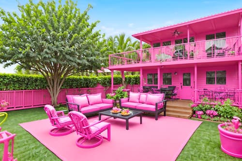 photo from pinterest of hot pink-style designed (outdoor patio ) with patio couch with pillows and deck with deck chairs and grass and plant and barbeque or grill and patio couch with pillows. . with barbie closet and barbie style and hot pink barbie colors and barbie plastic and barbie glitter and sparkle and hot pink barbie walls and barbie sofa and barbie bold rosy hues like fuchsia and magenta. . cinematic photo, highly detailed, cinematic lighting, ultra-detailed, ultrarealistic, photorealism, 8k. trending on pinterest. hot pink design style. masterpiece, cinematic light, ultrarealistic+, photorealistic+, 8k, raw photo, realistic, sharp focus on eyes, (symmetrical eyes), (intact eyes), hyperrealistic, highest quality, best quality, , highly detailed, masterpiece, best quality, extremely detailed 8k wallpaper, masterpiece, best quality, ultra-detailed, best shadow, detailed background, detailed face, detailed eyes, high contrast, best illumination, detailed face, dulux, caustic, dynamic angle, detailed glow. dramatic lighting. highly detailed, insanely detailed hair, symmetrical, intricate details, professionally retouched, 8k high definition. strong bokeh. award winning photo.