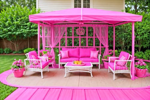 photo from pinterest of hot pink-style designed (outdoor patio ) with patio couch with pillows and deck with deck chairs and grass and plant and barbeque or grill and patio couch with pillows. . with barbie closet and barbie style and hot pink barbie colors and barbie plastic and barbie glitter and sparkle and hot pink barbie walls and barbie sofa and barbie bold rosy hues like fuchsia and magenta. . cinematic photo, highly detailed, cinematic lighting, ultra-detailed, ultrarealistic, photorealism, 8k. trending on pinterest. hot pink design style. masterpiece, cinematic light, ultrarealistic+, photorealistic+, 8k, raw photo, realistic, sharp focus on eyes, (symmetrical eyes), (intact eyes), hyperrealistic, highest quality, best quality, , highly detailed, masterpiece, best quality, extremely detailed 8k wallpaper, masterpiece, best quality, ultra-detailed, best shadow, detailed background, detailed face, detailed eyes, high contrast, best illumination, detailed face, dulux, caustic, dynamic angle, detailed glow. dramatic lighting. highly detailed, insanely detailed hair, symmetrical, intricate details, professionally retouched, 8k high definition. strong bokeh. award winning photo.