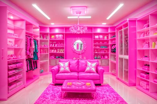 photo from pinterest of hot pink-style interior designed (clothing store interior) . with barbie closet and barbie plastic interior and barbie sofa and barbie chairs and hot pink barbie walls and barbie style interior and barbie bold rosy hues like fuchsia and magenta and barbie glitter and sparkle. . cinematic photo, highly detailed, cinematic lighting, ultra-detailed, ultrarealistic, photorealism, 8k. trending on pinterest. hot pink interior design style. masterpiece, cinematic light, ultrarealistic+, photorealistic+, 8k, raw photo, realistic, sharp focus on eyes, (symmetrical eyes), (intact eyes), hyperrealistic, highest quality, best quality, , highly detailed, masterpiece, best quality, extremely detailed 8k wallpaper, masterpiece, best quality, ultra-detailed, best shadow, detailed background, detailed face, detailed eyes, high contrast, best illumination, detailed face, dulux, caustic, dynamic angle, detailed glow. dramatic lighting. highly detailed, insanely detailed hair, symmetrical, intricate details, professionally retouched, 8k high definition. strong bokeh. award winning photo.