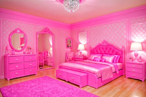 photo from pinterest of hot pink-style interior designed (bedroom interior) with plant and bed and dresser closet and bedside table or night stand and mirror and night light and accent chair and headboard. . with barbie plastic interior and barbie bold rosy hues like fuchsia and magenta and barbie style interior and barbie chairs and barbie glitter and sparkle and barbie sofa and hot pink barbie walls and hot pink barbie colors. . cinematic photo, highly detailed, cinematic lighting, ultra-detailed, ultrarealistic, photorealism, 8k. trending on pinterest. hot pink interior design style. masterpiece, cinematic light, ultrarealistic+, photorealistic+, 8k, raw photo, realistic, sharp focus on eyes, (symmetrical eyes), (intact eyes), hyperrealistic, highest quality, best quality, , highly detailed, masterpiece, best quality, extremely detailed 8k wallpaper, masterpiece, best quality, ultra-detailed, best shadow, detailed background, detailed face, detailed eyes, high contrast, best illumination, detailed face, dulux, caustic, dynamic angle, detailed glow. dramatic lighting. highly detailed, insanely detailed hair, symmetrical, intricate details, professionally retouched, 8k high definition. strong bokeh. award winning photo.