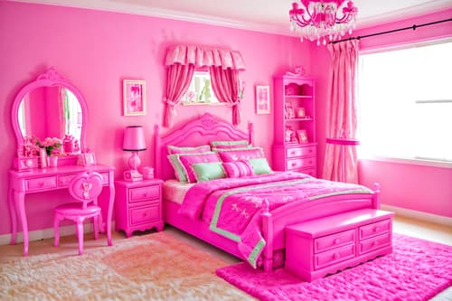 photo from pinterest of hot pink-style interior designed (bedroom interior) with plant and bed and dresser closet and bedside table or night stand and mirror and night light and accent chair and headboard. . with barbie plastic interior and barbie bold rosy hues like fuchsia and magenta and barbie style interior and barbie chairs and barbie glitter and sparkle and barbie sofa and hot pink barbie walls and hot pink barbie colors. . cinematic photo, highly detailed, cinematic lighting, ultra-detailed, ultrarealistic, photorealism, 8k. trending on pinterest. hot pink interior design style. masterpiece, cinematic light, ultrarealistic+, photorealistic+, 8k, raw photo, realistic, sharp focus on eyes, (symmetrical eyes), (intact eyes), hyperrealistic, highest quality, best quality, , highly detailed, masterpiece, best quality, extremely detailed 8k wallpaper, masterpiece, best quality, ultra-detailed, best shadow, detailed background, detailed face, detailed eyes, high contrast, best illumination, detailed face, dulux, caustic, dynamic angle, detailed glow. dramatic lighting. highly detailed, insanely detailed hair, symmetrical, intricate details, professionally retouched, 8k high definition. strong bokeh. award winning photo.