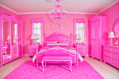 photo from pinterest of hot pink-style interior designed (bedroom interior) with plant and bed and dresser closet and bedside table or night stand and mirror and night light and accent chair and headboard. . with barbie plastic interior and barbie bold rosy hues like fuchsia and magenta and barbie style interior and barbie chairs and barbie glitter and sparkle and barbie sofa and hot pink barbie walls and hot pink barbie colors. . cinematic photo, highly detailed, cinematic lighting, ultra-detailed, ultrarealistic, photorealism, 8k. trending on pinterest. hot pink interior design style. masterpiece, cinematic light, ultrarealistic+, photorealistic+, 8k, raw photo, realistic, sharp focus on eyes, (symmetrical eyes), (intact eyes), hyperrealistic, highest quality, best quality, , highly detailed, masterpiece, best quality, extremely detailed 8k wallpaper, masterpiece, best quality, ultra-detailed, best shadow, detailed background, detailed face, detailed eyes, high contrast, best illumination, detailed face, dulux, caustic, dynamic angle, detailed glow. dramatic lighting. highly detailed, insanely detailed hair, symmetrical, intricate details, professionally retouched, 8k high definition. strong bokeh. award winning photo.