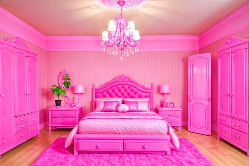 photo from pinterest of hot pink-style interior designed (bedroom interior) with plant and bed and dresser closet and bedside table or night stand and mirror and night light and accent chair and headboard. . with barbie plastic interior and barbie bold rosy hues like fuchsia and magenta and barbie style interior and barbie chairs and barbie glitter and sparkle and barbie sofa and hot pink barbie walls and hot pink barbie colors. . cinematic photo, highly detailed, cinematic lighting, ultra-detailed, ultrarealistic, photorealism, 8k. trending on pinterest. hot pink interior design style. masterpiece, cinematic light, ultrarealistic+, photorealistic+, 8k, raw photo, realistic, sharp focus on eyes, (symmetrical eyes), (intact eyes), hyperrealistic, highest quality, best quality, , highly detailed, masterpiece, best quality, extremely detailed 8k wallpaper, masterpiece, best quality, ultra-detailed, best shadow, detailed background, detailed face, detailed eyes, high contrast, best illumination, detailed face, dulux, caustic, dynamic angle, detailed glow. dramatic lighting. highly detailed, insanely detailed hair, symmetrical, intricate details, professionally retouched, 8k high definition. strong bokeh. award winning photo.