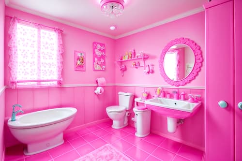 photo from pinterest of hot pink-style interior designed (toilet interior) with sink with tap and toilet with toilet seat up and toilet paper hanger and sink with tap. . with barbie style interior and barbie bold rosy hues like fuchsia and magenta and hot pink barbie walls and hot pink barbie colors and barbie glitter and sparkle and barbie chairs and barbie sofa and barbie closet. . cinematic photo, highly detailed, cinematic lighting, ultra-detailed, ultrarealistic, photorealism, 8k. trending on pinterest. hot pink interior design style. masterpiece, cinematic light, ultrarealistic+, photorealistic+, 8k, raw photo, realistic, sharp focus on eyes, (symmetrical eyes), (intact eyes), hyperrealistic, highest quality, best quality, , highly detailed, masterpiece, best quality, extremely detailed 8k wallpaper, masterpiece, best quality, ultra-detailed, best shadow, detailed background, detailed face, detailed eyes, high contrast, best illumination, detailed face, dulux, caustic, dynamic angle, detailed glow. dramatic lighting. highly detailed, insanely detailed hair, symmetrical, intricate details, professionally retouched, 8k high definition. strong bokeh. award winning photo.