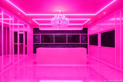 photo from pinterest of hot pink-style interior designed (exhibition space interior) . with hot pink barbie walls and barbie glitter and sparkle and hot pink barbie colors and barbie plastic interior and barbie sofa and barbie closet and barbie style interior and barbie bold rosy hues like fuchsia and magenta. . cinematic photo, highly detailed, cinematic lighting, ultra-detailed, ultrarealistic, photorealism, 8k. trending on pinterest. hot pink interior design style. masterpiece, cinematic light, ultrarealistic+, photorealistic+, 8k, raw photo, realistic, sharp focus on eyes, (symmetrical eyes), (intact eyes), hyperrealistic, highest quality, best quality, , highly detailed, masterpiece, best quality, extremely detailed 8k wallpaper, masterpiece, best quality, ultra-detailed, best shadow, detailed background, detailed face, detailed eyes, high contrast, best illumination, detailed face, dulux, caustic, dynamic angle, detailed glow. dramatic lighting. highly detailed, insanely detailed hair, symmetrical, intricate details, professionally retouched, 8k high definition. strong bokeh. award winning photo.