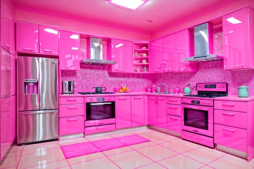 photo from pinterest of hot pink-style interior designed (kitchen interior) with kitchen cabinets and refrigerator and stove and sink and worktops and plant and kitchen cabinets. . with barbie bold rosy hues like fuchsia and magenta and hot pink barbie colors and barbie sofa and barbie plastic interior and hot pink barbie walls and barbie glitter and sparkle and barbie style interior and barbie chairs. . cinematic photo, highly detailed, cinematic lighting, ultra-detailed, ultrarealistic, photorealism, 8k. trending on pinterest. hot pink interior design style. masterpiece, cinematic light, ultrarealistic+, photorealistic+, 8k, raw photo, realistic, sharp focus on eyes, (symmetrical eyes), (intact eyes), hyperrealistic, highest quality, best quality, , highly detailed, masterpiece, best quality, extremely detailed 8k wallpaper, masterpiece, best quality, ultra-detailed, best shadow, detailed background, detailed face, detailed eyes, high contrast, best illumination, detailed face, dulux, caustic, dynamic angle, detailed glow. dramatic lighting. highly detailed, insanely detailed hair, symmetrical, intricate details, professionally retouched, 8k high definition. strong bokeh. award winning photo.