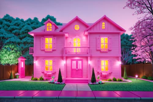 photo from pinterest of hot pink-style exterior designed (house exterior exterior) . with barbie closet and barbie glitter and sparkle and barbie plastic exterior and barbie bold rosy hues like fuchsia and magenta and hot pink barbie colors and barbie sofa and barbie chairs and hot pink barbie walls. . cinematic photo, highly detailed, cinematic lighting, ultra-detailed, ultrarealistic, photorealism, 8k. trending on pinterest. hot pink exterior design style. masterpiece, cinematic light, ultrarealistic+, photorealistic+, 8k, raw photo, realistic, sharp focus on eyes, (symmetrical eyes), (intact eyes), hyperrealistic, highest quality, best quality, , highly detailed, masterpiece, best quality, extremely detailed 8k wallpaper, masterpiece, best quality, ultra-detailed, best shadow, detailed background, detailed face, detailed eyes, high contrast, best illumination, detailed face, dulux, caustic, dynamic angle, detailed glow. dramatic lighting. highly detailed, insanely detailed hair, symmetrical, intricate details, professionally retouched, 8k high definition. strong bokeh. award winning photo.