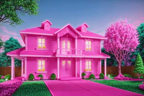 photo from pinterest of hot pink-style exterior designed (house exterior exterior) . with barbie closet and barbie glitter and sparkle and barbie plastic exterior and barbie bold rosy hues like fuchsia and magenta and hot pink barbie colors and barbie sofa and barbie chairs and hot pink barbie walls. . cinematic photo, highly detailed, cinematic lighting, ultra-detailed, ultrarealistic, photorealism, 8k. trending on pinterest. hot pink exterior design style. masterpiece, cinematic light, ultrarealistic+, photorealistic+, 8k, raw photo, realistic, sharp focus on eyes, (symmetrical eyes), (intact eyes), hyperrealistic, highest quality, best quality, , highly detailed, masterpiece, best quality, extremely detailed 8k wallpaper, masterpiece, best quality, ultra-detailed, best shadow, detailed background, detailed face, detailed eyes, high contrast, best illumination, detailed face, dulux, caustic, dynamic angle, detailed glow. dramatic lighting. highly detailed, insanely detailed hair, symmetrical, intricate details, professionally retouched, 8k high definition. strong bokeh. award winning photo.
