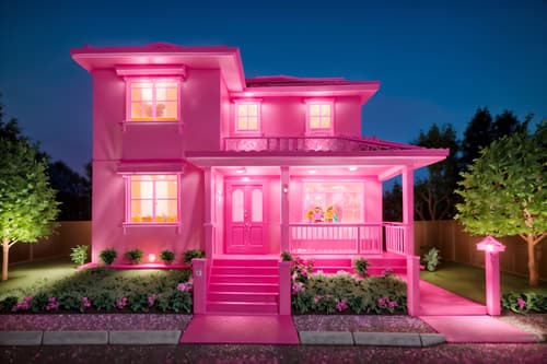 photo from pinterest of hot pink-style exterior designed (house exterior exterior) . with barbie closet and barbie glitter and sparkle and barbie plastic exterior and barbie bold rosy hues like fuchsia and magenta and hot pink barbie colors and barbie sofa and barbie chairs and hot pink barbie walls. . cinematic photo, highly detailed, cinematic lighting, ultra-detailed, ultrarealistic, photorealism, 8k. trending on pinterest. hot pink exterior design style. masterpiece, cinematic light, ultrarealistic+, photorealistic+, 8k, raw photo, realistic, sharp focus on eyes, (symmetrical eyes), (intact eyes), hyperrealistic, highest quality, best quality, , highly detailed, masterpiece, best quality, extremely detailed 8k wallpaper, masterpiece, best quality, ultra-detailed, best shadow, detailed background, detailed face, detailed eyes, high contrast, best illumination, detailed face, dulux, caustic, dynamic angle, detailed glow. dramatic lighting. highly detailed, insanely detailed hair, symmetrical, intricate details, professionally retouched, 8k high definition. strong bokeh. award winning photo.