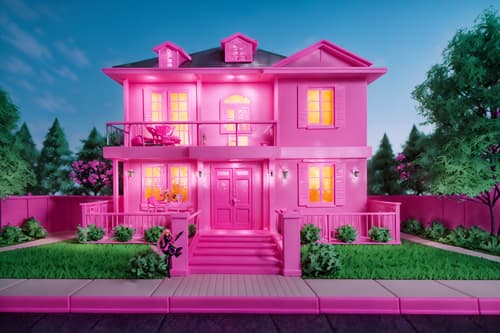 photo from pinterest of hot pink-style exterior designed (house exterior exterior) . with barbie closet and barbie glitter and sparkle and barbie plastic exterior and barbie bold rosy hues like fuchsia and magenta and hot pink barbie colors and barbie sofa and barbie chairs and hot pink barbie walls. . cinematic photo, highly detailed, cinematic lighting, ultra-detailed, ultrarealistic, photorealism, 8k. trending on pinterest. hot pink exterior design style. masterpiece, cinematic light, ultrarealistic+, photorealistic+, 8k, raw photo, realistic, sharp focus on eyes, (symmetrical eyes), (intact eyes), hyperrealistic, highest quality, best quality, , highly detailed, masterpiece, best quality, extremely detailed 8k wallpaper, masterpiece, best quality, ultra-detailed, best shadow, detailed background, detailed face, detailed eyes, high contrast, best illumination, detailed face, dulux, caustic, dynamic angle, detailed glow. dramatic lighting. highly detailed, insanely detailed hair, symmetrical, intricate details, professionally retouched, 8k high definition. strong bokeh. award winning photo.