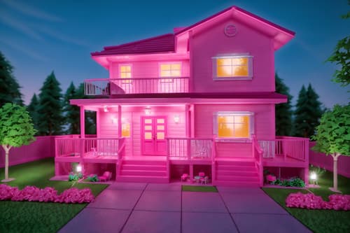 photo from pinterest of hot pink-style exterior designed (house exterior exterior) . with barbie closet and barbie glitter and sparkle and barbie plastic exterior and barbie bold rosy hues like fuchsia and magenta and hot pink barbie colors and barbie sofa and barbie chairs and hot pink barbie walls. . cinematic photo, highly detailed, cinematic lighting, ultra-detailed, ultrarealistic, photorealism, 8k. trending on pinterest. hot pink exterior design style. masterpiece, cinematic light, ultrarealistic+, photorealistic+, 8k, raw photo, realistic, sharp focus on eyes, (symmetrical eyes), (intact eyes), hyperrealistic, highest quality, best quality, , highly detailed, masterpiece, best quality, extremely detailed 8k wallpaper, masterpiece, best quality, ultra-detailed, best shadow, detailed background, detailed face, detailed eyes, high contrast, best illumination, detailed face, dulux, caustic, dynamic angle, detailed glow. dramatic lighting. highly detailed, insanely detailed hair, symmetrical, intricate details, professionally retouched, 8k high definition. strong bokeh. award winning photo.