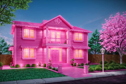 photo from pinterest of hot pink-style exterior designed (house exterior exterior) . with barbie closet and barbie glitter and sparkle and barbie plastic exterior and barbie bold rosy hues like fuchsia and magenta and hot pink barbie colors and barbie sofa and barbie chairs and hot pink barbie walls. . cinematic photo, highly detailed, cinematic lighting, ultra-detailed, ultrarealistic, photorealism, 8k. trending on pinterest. hot pink exterior design style. masterpiece, cinematic light, ultrarealistic+, photorealistic+, 8k, raw photo, realistic, sharp focus on eyes, (symmetrical eyes), (intact eyes), hyperrealistic, highest quality, best quality, , highly detailed, masterpiece, best quality, extremely detailed 8k wallpaper, masterpiece, best quality, ultra-detailed, best shadow, detailed background, detailed face, detailed eyes, high contrast, best illumination, detailed face, dulux, caustic, dynamic angle, detailed glow. dramatic lighting. highly detailed, insanely detailed hair, symmetrical, intricate details, professionally retouched, 8k high definition. strong bokeh. award winning photo.