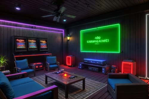 photo from pinterest of gaming room-style designed (outdoor patio ) with barbeque or grill and grass and plant and deck with deck chairs and patio couch with pillows and barbeque or grill. . with dark room and neon letters on wall and neon lights and speakers and multiple displays and purple, red and blue fade light and computer desk with computer displays and keyboard and dark walls. . cinematic photo, highly detailed, cinematic lighting, ultra-detailed, ultrarealistic, photorealism, 8k. trending on pinterest. gaming room design style. masterpiece, cinematic light, ultrarealistic+, photorealistic+, 8k, raw photo, realistic, sharp focus on eyes, (symmetrical eyes), (intact eyes), hyperrealistic, highest quality, best quality, , highly detailed, masterpiece, best quality, extremely detailed 8k wallpaper, masterpiece, best quality, ultra-detailed, best shadow, detailed background, detailed face, detailed eyes, high contrast, best illumination, detailed face, dulux, caustic, dynamic angle, detailed glow. dramatic lighting. highly detailed, insanely detailed hair, symmetrical, intricate details, professionally retouched, 8k high definition. strong bokeh. award winning photo.