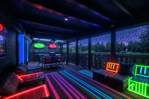 photo from pinterest of gaming room-style designed (outdoor patio ) with barbeque or grill and grass and plant and deck with deck chairs and patio couch with pillows and barbeque or grill. . with dark room and neon letters on wall and neon lights and speakers and multiple displays and purple, red and blue fade light and computer desk with computer displays and keyboard and dark walls. . cinematic photo, highly detailed, cinematic lighting, ultra-detailed, ultrarealistic, photorealism, 8k. trending on pinterest. gaming room design style. masterpiece, cinematic light, ultrarealistic+, photorealistic+, 8k, raw photo, realistic, sharp focus on eyes, (symmetrical eyes), (intact eyes), hyperrealistic, highest quality, best quality, , highly detailed, masterpiece, best quality, extremely detailed 8k wallpaper, masterpiece, best quality, ultra-detailed, best shadow, detailed background, detailed face, detailed eyes, high contrast, best illumination, detailed face, dulux, caustic, dynamic angle, detailed glow. dramatic lighting. highly detailed, insanely detailed hair, symmetrical, intricate details, professionally retouched, 8k high definition. strong bokeh. award winning photo.