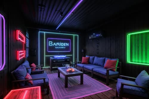 photo from pinterest of gaming room-style designed (outdoor patio ) with barbeque or grill and grass and plant and deck with deck chairs and patio couch with pillows and barbeque or grill. . with dark room and neon letters on wall and neon lights and speakers and multiple displays and purple, red and blue fade light and computer desk with computer displays and keyboard and dark walls. . cinematic photo, highly detailed, cinematic lighting, ultra-detailed, ultrarealistic, photorealism, 8k. trending on pinterest. gaming room design style. masterpiece, cinematic light, ultrarealistic+, photorealistic+, 8k, raw photo, realistic, sharp focus on eyes, (symmetrical eyes), (intact eyes), hyperrealistic, highest quality, best quality, , highly detailed, masterpiece, best quality, extremely detailed 8k wallpaper, masterpiece, best quality, ultra-detailed, best shadow, detailed background, detailed face, detailed eyes, high contrast, best illumination, detailed face, dulux, caustic, dynamic angle, detailed glow. dramatic lighting. highly detailed, insanely detailed hair, symmetrical, intricate details, professionally retouched, 8k high definition. strong bokeh. award winning photo.