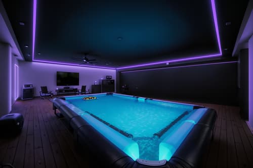 photo from pinterest of gaming room-style designed (outdoor pool area ) with pool lounge chairs and pool and pool lights and pool lounge chairs. . with gaming chair and speakers and dark walls and neon lights and multiple displays and computer desk with computer displays and keyboard and dark room and purple and red lights. . cinematic photo, highly detailed, cinematic lighting, ultra-detailed, ultrarealistic, photorealism, 8k. trending on pinterest. gaming room design style. masterpiece, cinematic light, ultrarealistic+, photorealistic+, 8k, raw photo, realistic, sharp focus on eyes, (symmetrical eyes), (intact eyes), hyperrealistic, highest quality, best quality, , highly detailed, masterpiece, best quality, extremely detailed 8k wallpaper, masterpiece, best quality, ultra-detailed, best shadow, detailed background, detailed face, detailed eyes, high contrast, best illumination, detailed face, dulux, caustic, dynamic angle, detailed glow. dramatic lighting. highly detailed, insanely detailed hair, symmetrical, intricate details, professionally retouched, 8k high definition. strong bokeh. award winning photo.