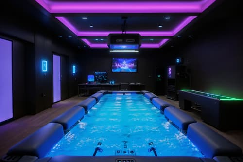 photo from pinterest of gaming room-style designed (outdoor pool area ) with pool lounge chairs and pool and pool lights and pool lounge chairs. . with gaming chair and speakers and dark walls and neon lights and multiple displays and computer desk with computer displays and keyboard and dark room and purple and red lights. . cinematic photo, highly detailed, cinematic lighting, ultra-detailed, ultrarealistic, photorealism, 8k. trending on pinterest. gaming room design style. masterpiece, cinematic light, ultrarealistic+, photorealistic+, 8k, raw photo, realistic, sharp focus on eyes, (symmetrical eyes), (intact eyes), hyperrealistic, highest quality, best quality, , highly detailed, masterpiece, best quality, extremely detailed 8k wallpaper, masterpiece, best quality, ultra-detailed, best shadow, detailed background, detailed face, detailed eyes, high contrast, best illumination, detailed face, dulux, caustic, dynamic angle, detailed glow. dramatic lighting. highly detailed, insanely detailed hair, symmetrical, intricate details, professionally retouched, 8k high definition. strong bokeh. award winning photo.