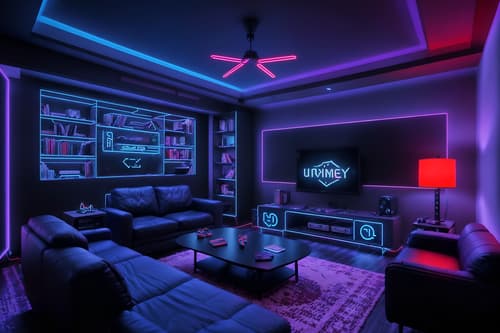 photo from pinterest of gaming room-style interior designed (living room interior) with occasional tables and plant and chairs and furniture and bookshelves and electric lamps and coffee tables and televisions. . with at night and speakers and neon lights and gaming chair and dark walls and purple, red and blue fade light and dark room and neon letters on wall. . cinematic photo, highly detailed, cinematic lighting, ultra-detailed, ultrarealistic, photorealism, 8k. trending on pinterest. gaming room interior design style. masterpiece, cinematic light, ultrarealistic+, photorealistic+, 8k, raw photo, realistic, sharp focus on eyes, (symmetrical eyes), (intact eyes), hyperrealistic, highest quality, best quality, , highly detailed, masterpiece, best quality, extremely detailed 8k wallpaper, masterpiece, best quality, ultra-detailed, best shadow, detailed background, detailed face, detailed eyes, high contrast, best illumination, detailed face, dulux, caustic, dynamic angle, detailed glow. dramatic lighting. highly detailed, insanely detailed hair, symmetrical, intricate details, professionally retouched, 8k high definition. strong bokeh. award winning photo.