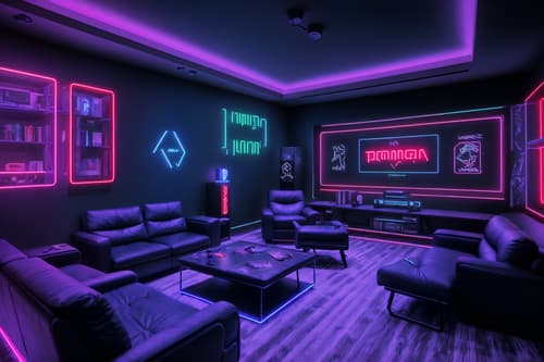 photo from pinterest of gaming room-style interior designed (living room interior) with occasional tables and plant and chairs and furniture and bookshelves and electric lamps and coffee tables and televisions. . with at night and speakers and neon lights and gaming chair and dark walls and purple, red and blue fade light and dark room and neon letters on wall. . cinematic photo, highly detailed, cinematic lighting, ultra-detailed, ultrarealistic, photorealism, 8k. trending on pinterest. gaming room interior design style. masterpiece, cinematic light, ultrarealistic+, photorealistic+, 8k, raw photo, realistic, sharp focus on eyes, (symmetrical eyes), (intact eyes), hyperrealistic, highest quality, best quality, , highly detailed, masterpiece, best quality, extremely detailed 8k wallpaper, masterpiece, best quality, ultra-detailed, best shadow, detailed background, detailed face, detailed eyes, high contrast, best illumination, detailed face, dulux, caustic, dynamic angle, detailed glow. dramatic lighting. highly detailed, insanely detailed hair, symmetrical, intricate details, professionally retouched, 8k high definition. strong bokeh. award winning photo.