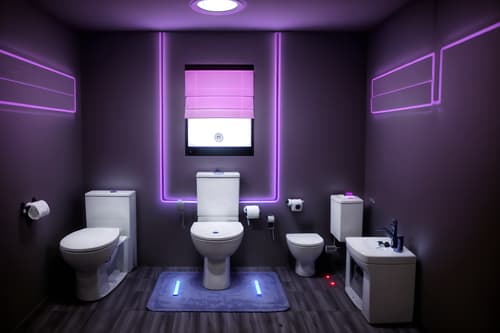 photo from pinterest of gaming room-style interior designed (toilet interior) with toilet with toilet seat up and toilet paper hanger and sink with tap and toilet with toilet seat up. . with purple, red and blue fade light and computer desk with computer displays and keyboard and purple and red lights and multiple displays and at night and dark walls and neon lights and dark room. . cinematic photo, highly detailed, cinematic lighting, ultra-detailed, ultrarealistic, photorealism, 8k. trending on pinterest. gaming room interior design style. masterpiece, cinematic light, ultrarealistic+, photorealistic+, 8k, raw photo, realistic, sharp focus on eyes, (symmetrical eyes), (intact eyes), hyperrealistic, highest quality, best quality, , highly detailed, masterpiece, best quality, extremely detailed 8k wallpaper, masterpiece, best quality, ultra-detailed, best shadow, detailed background, detailed face, detailed eyes, high contrast, best illumination, detailed face, dulux, caustic, dynamic angle, detailed glow. dramatic lighting. highly detailed, insanely detailed hair, symmetrical, intricate details, professionally retouched, 8k high definition. strong bokeh. award winning photo.