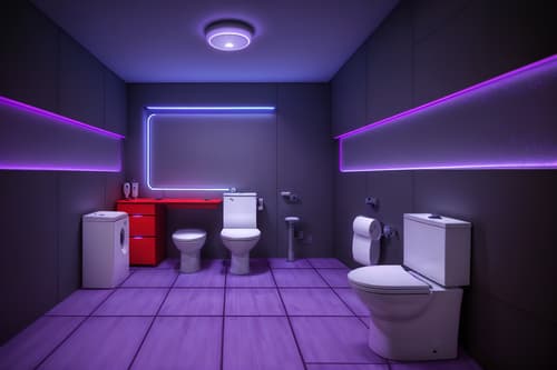 photo from pinterest of gaming room-style interior designed (toilet interior) with toilet with toilet seat up and toilet paper hanger and sink with tap and toilet with toilet seat up. . with purple, red and blue fade light and computer desk with computer displays and keyboard and purple and red lights and multiple displays and at night and dark walls and neon lights and dark room. . cinematic photo, highly detailed, cinematic lighting, ultra-detailed, ultrarealistic, photorealism, 8k. trending on pinterest. gaming room interior design style. masterpiece, cinematic light, ultrarealistic+, photorealistic+, 8k, raw photo, realistic, sharp focus on eyes, (symmetrical eyes), (intact eyes), hyperrealistic, highest quality, best quality, , highly detailed, masterpiece, best quality, extremely detailed 8k wallpaper, masterpiece, best quality, ultra-detailed, best shadow, detailed background, detailed face, detailed eyes, high contrast, best illumination, detailed face, dulux, caustic, dynamic angle, detailed glow. dramatic lighting. highly detailed, insanely detailed hair, symmetrical, intricate details, professionally retouched, 8k high definition. strong bokeh. award winning photo.
