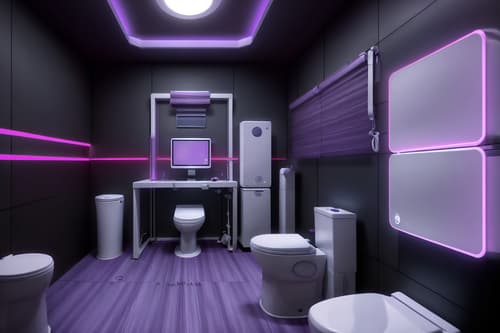 photo from pinterest of gaming room-style interior designed (toilet interior) with toilet with toilet seat up and toilet paper hanger and sink with tap and toilet with toilet seat up. . with purple, red and blue fade light and computer desk with computer displays and keyboard and purple and red lights and multiple displays and at night and dark walls and neon lights and dark room. . cinematic photo, highly detailed, cinematic lighting, ultra-detailed, ultrarealistic, photorealism, 8k. trending on pinterest. gaming room interior design style. masterpiece, cinematic light, ultrarealistic+, photorealistic+, 8k, raw photo, realistic, sharp focus on eyes, (symmetrical eyes), (intact eyes), hyperrealistic, highest quality, best quality, , highly detailed, masterpiece, best quality, extremely detailed 8k wallpaper, masterpiece, best quality, ultra-detailed, best shadow, detailed background, detailed face, detailed eyes, high contrast, best illumination, detailed face, dulux, caustic, dynamic angle, detailed glow. dramatic lighting. highly detailed, insanely detailed hair, symmetrical, intricate details, professionally retouched, 8k high definition. strong bokeh. award winning photo.