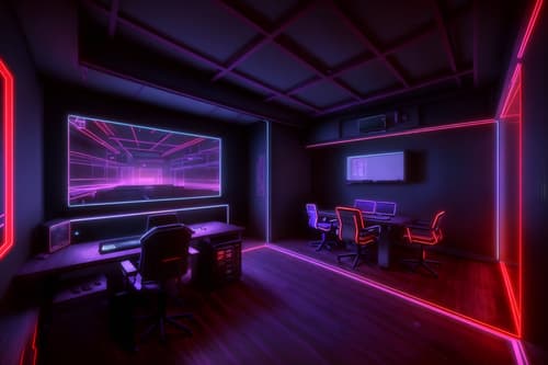 photo from pinterest of gaming room-style interior designed (onsen interior) . with purple and red lights and at night and dark room and purple, red and blue fade light and dark walls and neon letters on wall and neon lights and computer desk with computer displays and keyboard. . cinematic photo, highly detailed, cinematic lighting, ultra-detailed, ultrarealistic, photorealism, 8k. trending on pinterest. gaming room interior design style. masterpiece, cinematic light, ultrarealistic+, photorealistic+, 8k, raw photo, realistic, sharp focus on eyes, (symmetrical eyes), (intact eyes), hyperrealistic, highest quality, best quality, , highly detailed, masterpiece, best quality, extremely detailed 8k wallpaper, masterpiece, best quality, ultra-detailed, best shadow, detailed background, detailed face, detailed eyes, high contrast, best illumination, detailed face, dulux, caustic, dynamic angle, detailed glow. dramatic lighting. highly detailed, insanely detailed hair, symmetrical, intricate details, professionally retouched, 8k high definition. strong bokeh. award winning photo.