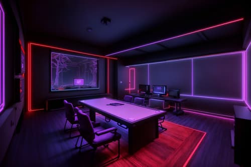 photo from pinterest of gaming room-style interior designed (onsen interior) . with purple and red lights and at night and dark room and purple, red and blue fade light and dark walls and neon letters on wall and neon lights and computer desk with computer displays and keyboard. . cinematic photo, highly detailed, cinematic lighting, ultra-detailed, ultrarealistic, photorealism, 8k. trending on pinterest. gaming room interior design style. masterpiece, cinematic light, ultrarealistic+, photorealistic+, 8k, raw photo, realistic, sharp focus on eyes, (symmetrical eyes), (intact eyes), hyperrealistic, highest quality, best quality, , highly detailed, masterpiece, best quality, extremely detailed 8k wallpaper, masterpiece, best quality, ultra-detailed, best shadow, detailed background, detailed face, detailed eyes, high contrast, best illumination, detailed face, dulux, caustic, dynamic angle, detailed glow. dramatic lighting. highly detailed, insanely detailed hair, symmetrical, intricate details, professionally retouched, 8k high definition. strong bokeh. award winning photo.