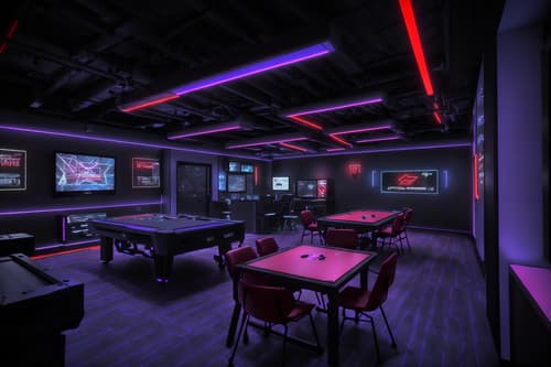 photo from pinterest of gaming room-style interior designed (coffee shop interior) . with purple, red and blue fade light and gaming chair and speakers and computer desk with computer displays and keyboard and dark walls and dark room and purple and red lights and multiple displays. . cinematic photo, highly detailed, cinematic lighting, ultra-detailed, ultrarealistic, photorealism, 8k. trending on pinterest. gaming room interior design style. masterpiece, cinematic light, ultrarealistic+, photorealistic+, 8k, raw photo, realistic, sharp focus on eyes, (symmetrical eyes), (intact eyes), hyperrealistic, highest quality, best quality, , highly detailed, masterpiece, best quality, extremely detailed 8k wallpaper, masterpiece, best quality, ultra-detailed, best shadow, detailed background, detailed face, detailed eyes, high contrast, best illumination, detailed face, dulux, caustic, dynamic angle, detailed glow. dramatic lighting. highly detailed, insanely detailed hair, symmetrical, intricate details, professionally retouched, 8k high definition. strong bokeh. award winning photo.