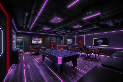photo from pinterest of gaming room-style interior designed (coffee shop interior) . with purple, red and blue fade light and gaming chair and speakers and computer desk with computer displays and keyboard and dark walls and dark room and purple and red lights and multiple displays. . cinematic photo, highly detailed, cinematic lighting, ultra-detailed, ultrarealistic, photorealism, 8k. trending on pinterest. gaming room interior design style. masterpiece, cinematic light, ultrarealistic+, photorealistic+, 8k, raw photo, realistic, sharp focus on eyes, (symmetrical eyes), (intact eyes), hyperrealistic, highest quality, best quality, , highly detailed, masterpiece, best quality, extremely detailed 8k wallpaper, masterpiece, best quality, ultra-detailed, best shadow, detailed background, detailed face, detailed eyes, high contrast, best illumination, detailed face, dulux, caustic, dynamic angle, detailed glow. dramatic lighting. highly detailed, insanely detailed hair, symmetrical, intricate details, professionally retouched, 8k high definition. strong bokeh. award winning photo.