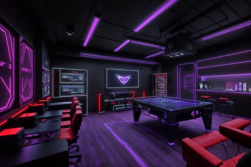 photo from pinterest of gaming room-style interior designed (coffee shop interior) . with purple, red and blue fade light and gaming chair and speakers and computer desk with computer displays and keyboard and dark walls and dark room and purple and red lights and multiple displays. . cinematic photo, highly detailed, cinematic lighting, ultra-detailed, ultrarealistic, photorealism, 8k. trending on pinterest. gaming room interior design style. masterpiece, cinematic light, ultrarealistic+, photorealistic+, 8k, raw photo, realistic, sharp focus on eyes, (symmetrical eyes), (intact eyes), hyperrealistic, highest quality, best quality, , highly detailed, masterpiece, best quality, extremely detailed 8k wallpaper, masterpiece, best quality, ultra-detailed, best shadow, detailed background, detailed face, detailed eyes, high contrast, best illumination, detailed face, dulux, caustic, dynamic angle, detailed glow. dramatic lighting. highly detailed, insanely detailed hair, symmetrical, intricate details, professionally retouched, 8k high definition. strong bokeh. award winning photo.