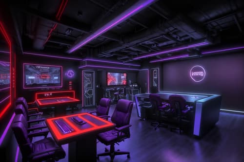 photo from pinterest of gaming room-style interior designed (coffee shop interior) . with purple, red and blue fade light and gaming chair and speakers and computer desk with computer displays and keyboard and dark walls and dark room and purple and red lights and multiple displays. . cinematic photo, highly detailed, cinematic lighting, ultra-detailed, ultrarealistic, photorealism, 8k. trending on pinterest. gaming room interior design style. masterpiece, cinematic light, ultrarealistic+, photorealistic+, 8k, raw photo, realistic, sharp focus on eyes, (symmetrical eyes), (intact eyes), hyperrealistic, highest quality, best quality, , highly detailed, masterpiece, best quality, extremely detailed 8k wallpaper, masterpiece, best quality, ultra-detailed, best shadow, detailed background, detailed face, detailed eyes, high contrast, best illumination, detailed face, dulux, caustic, dynamic angle, detailed glow. dramatic lighting. highly detailed, insanely detailed hair, symmetrical, intricate details, professionally retouched, 8k high definition. strong bokeh. award winning photo.