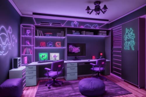 photo from pinterest of gaming room-style interior designed (kids room interior) with kids desk and bed and accent chair and mirror and dresser closet and storage bench or ottoman and night light and plant. . with dark walls and neon lights and purple, red and blue fade light and purple and red lights and gaming chair and at night and computer desk with computer displays and keyboard and speakers. . cinematic photo, highly detailed, cinematic lighting, ultra-detailed, ultrarealistic, photorealism, 8k. trending on pinterest. gaming room interior design style. masterpiece, cinematic light, ultrarealistic+, photorealistic+, 8k, raw photo, realistic, sharp focus on eyes, (symmetrical eyes), (intact eyes), hyperrealistic, highest quality, best quality, , highly detailed, masterpiece, best quality, extremely detailed 8k wallpaper, masterpiece, best quality, ultra-detailed, best shadow, detailed background, detailed face, detailed eyes, high contrast, best illumination, detailed face, dulux, caustic, dynamic angle, detailed glow. dramatic lighting. highly detailed, insanely detailed hair, symmetrical, intricate details, professionally retouched, 8k high definition. strong bokeh. award winning photo.