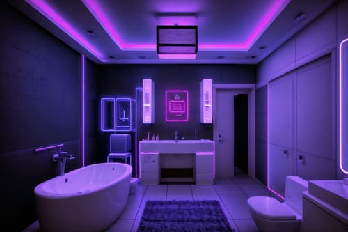 photo from pinterest of gaming room-style interior designed (hotel bathroom interior) with bathroom sink with faucet and toilet seat and waste basket and bath rail and bathtub and shower and bathroom cabinet and plant. . with at night and dark walls and neon letters on wall and purple, red and blue fade light and computer desk with computer displays and keyboard and neon lights and speakers and dark room. . cinematic photo, highly detailed, cinematic lighting, ultra-detailed, ultrarealistic, photorealism, 8k. trending on pinterest. gaming room interior design style. masterpiece, cinematic light, ultrarealistic+, photorealistic+, 8k, raw photo, realistic, sharp focus on eyes, (symmetrical eyes), (intact eyes), hyperrealistic, highest quality, best quality, , highly detailed, masterpiece, best quality, extremely detailed 8k wallpaper, masterpiece, best quality, ultra-detailed, best shadow, detailed background, detailed face, detailed eyes, high contrast, best illumination, detailed face, dulux, caustic, dynamic angle, detailed glow. dramatic lighting. highly detailed, insanely detailed hair, symmetrical, intricate details, professionally retouched, 8k high definition. strong bokeh. award winning photo.