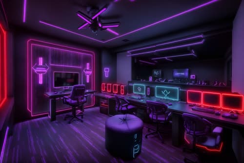 photo from pinterest of gaming room-style interior designed (clothing store interior) . with purple, red and blue fade light and computer desk with computer displays and keyboard and speakers and dark walls and gaming chair and multiple displays and neon lights and purple and red lights. . cinematic photo, highly detailed, cinematic lighting, ultra-detailed, ultrarealistic, photorealism, 8k. trending on pinterest. gaming room interior design style. masterpiece, cinematic light, ultrarealistic+, photorealistic+, 8k, raw photo, realistic, sharp focus on eyes, (symmetrical eyes), (intact eyes), hyperrealistic, highest quality, best quality, , highly detailed, masterpiece, best quality, extremely detailed 8k wallpaper, masterpiece, best quality, ultra-detailed, best shadow, detailed background, detailed face, detailed eyes, high contrast, best illumination, detailed face, dulux, caustic, dynamic angle, detailed glow. dramatic lighting. highly detailed, insanely detailed hair, symmetrical, intricate details, professionally retouched, 8k high definition. strong bokeh. award winning photo.