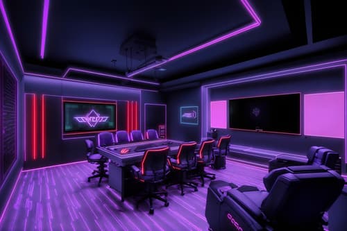 photo from pinterest of gaming room-style interior designed (clothing store interior) . with purple, red and blue fade light and computer desk with computer displays and keyboard and speakers and dark walls and gaming chair and multiple displays and neon lights and purple and red lights. . cinematic photo, highly detailed, cinematic lighting, ultra-detailed, ultrarealistic, photorealism, 8k. trending on pinterest. gaming room interior design style. masterpiece, cinematic light, ultrarealistic+, photorealistic+, 8k, raw photo, realistic, sharp focus on eyes, (symmetrical eyes), (intact eyes), hyperrealistic, highest quality, best quality, , highly detailed, masterpiece, best quality, extremely detailed 8k wallpaper, masterpiece, best quality, ultra-detailed, best shadow, detailed background, detailed face, detailed eyes, high contrast, best illumination, detailed face, dulux, caustic, dynamic angle, detailed glow. dramatic lighting. highly detailed, insanely detailed hair, symmetrical, intricate details, professionally retouched, 8k high definition. strong bokeh. award winning photo.