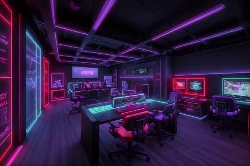 photo from pinterest of gaming room-style interior designed (clothing store interior) . with purple, red and blue fade light and computer desk with computer displays and keyboard and speakers and dark walls and gaming chair and multiple displays and neon lights and purple and red lights. . cinematic photo, highly detailed, cinematic lighting, ultra-detailed, ultrarealistic, photorealism, 8k. trending on pinterest. gaming room interior design style. masterpiece, cinematic light, ultrarealistic+, photorealistic+, 8k, raw photo, realistic, sharp focus on eyes, (symmetrical eyes), (intact eyes), hyperrealistic, highest quality, best quality, , highly detailed, masterpiece, best quality, extremely detailed 8k wallpaper, masterpiece, best quality, ultra-detailed, best shadow, detailed background, detailed face, detailed eyes, high contrast, best illumination, detailed face, dulux, caustic, dynamic angle, detailed glow. dramatic lighting. highly detailed, insanely detailed hair, symmetrical, intricate details, professionally retouched, 8k high definition. strong bokeh. award winning photo.