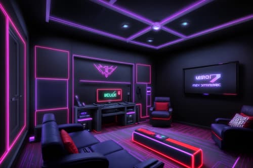 photo from pinterest of gaming room-style exterior designed (house exterior exterior) . with purple, red and blue fade light and neon lights and at night and computer desk with computer displays and keyboard and neon letters on wall and dark walls and multiple displays and purple and red lights. . cinematic photo, highly detailed, cinematic lighting, ultra-detailed, ultrarealistic, photorealism, 8k. trending on pinterest. gaming room exterior design style. masterpiece, cinematic light, ultrarealistic+, photorealistic+, 8k, raw photo, realistic, sharp focus on eyes, (symmetrical eyes), (intact eyes), hyperrealistic, highest quality, best quality, , highly detailed, masterpiece, best quality, extremely detailed 8k wallpaper, masterpiece, best quality, ultra-detailed, best shadow, detailed background, detailed face, detailed eyes, high contrast, best illumination, detailed face, dulux, caustic, dynamic angle, detailed glow. dramatic lighting. highly detailed, insanely detailed hair, symmetrical, intricate details, professionally retouched, 8k high definition. strong bokeh. award winning photo.